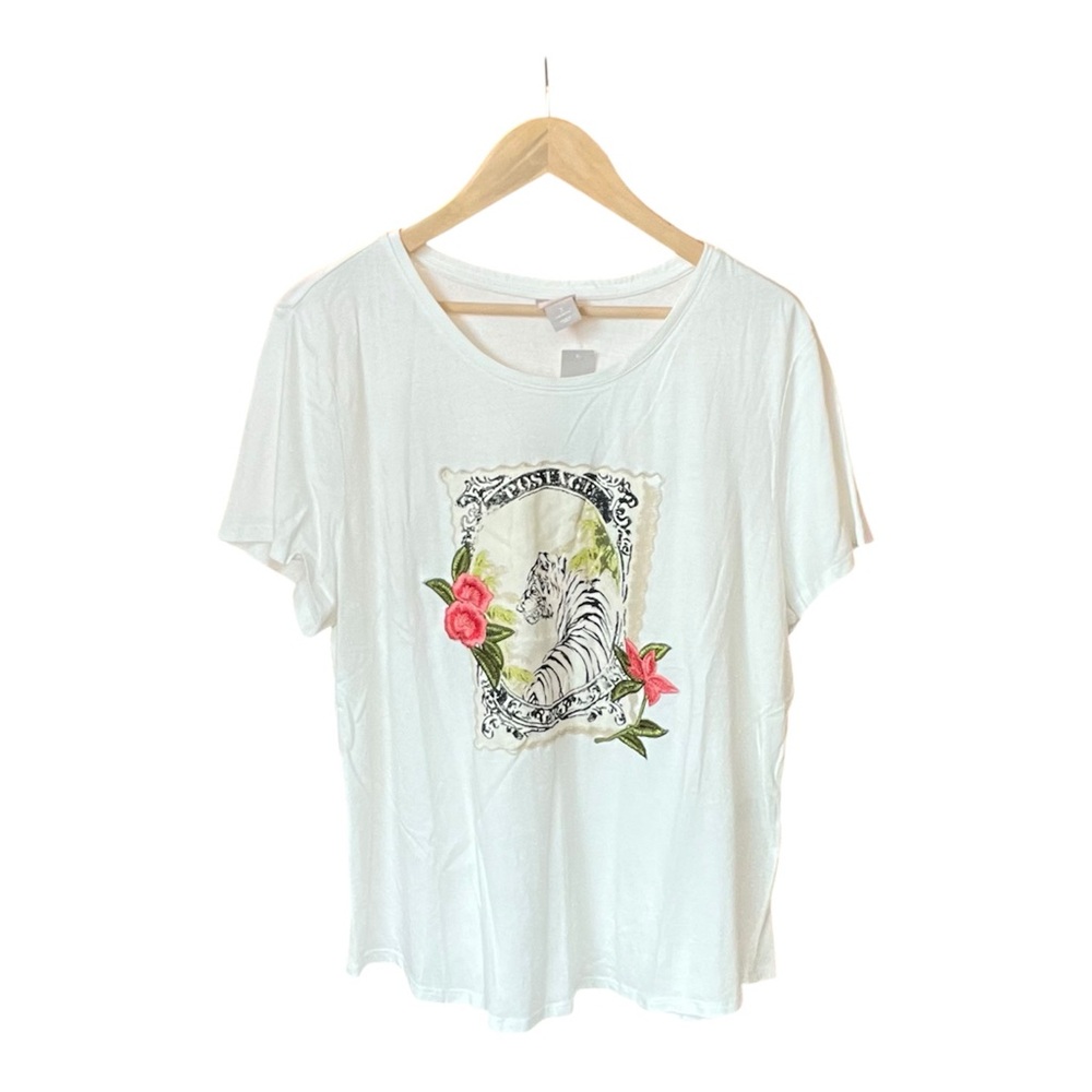 Chico’s Tiger Graphic Short Sleeve Knit Tee - Size 3 (US 16)